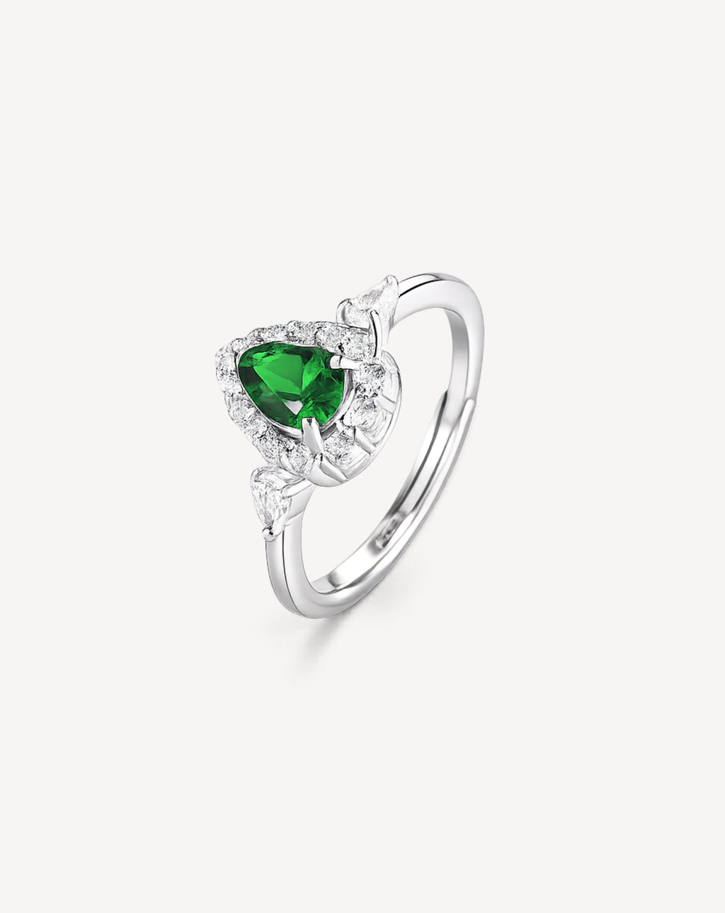 925 Sterling Silver Emerald Green Pear Ring | Adjustable Luxury Ring for Women