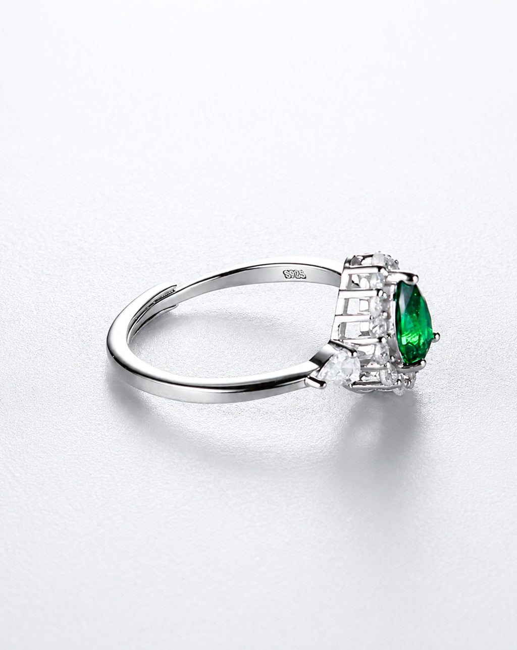 925 Sterling Silver Emerald Green Pear Ring | Adjustable Luxury Ring for Women