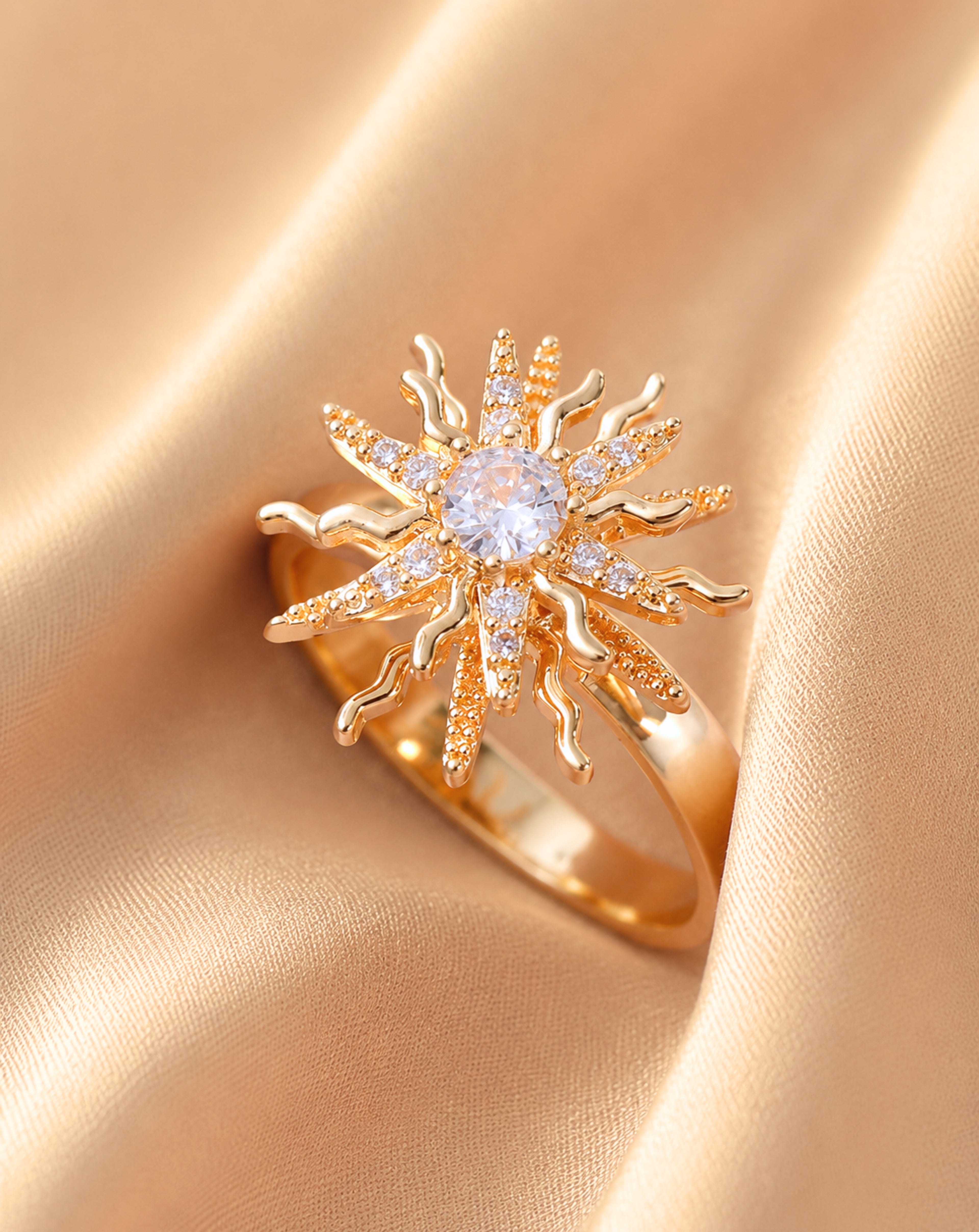 Sunflower Zircon Flower Ring for Women | Gold Floral Statement Ring  Product Description