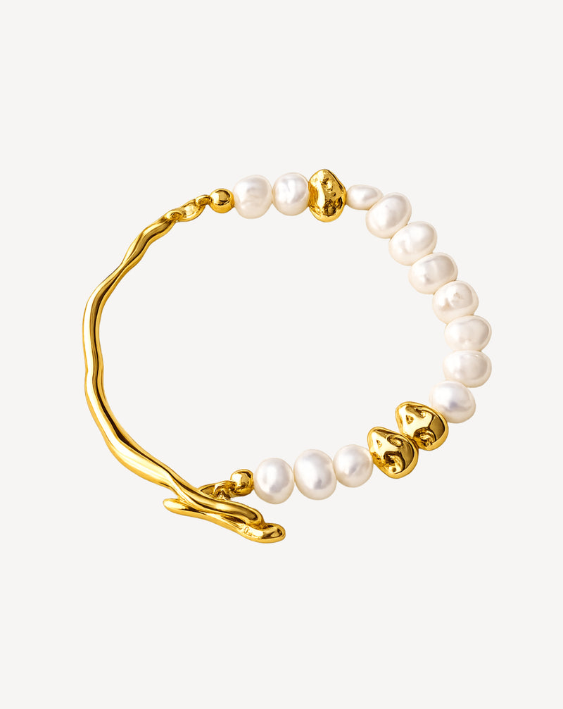 Gold-Tone Pearl Bracelet | Electroplated Copper for Women