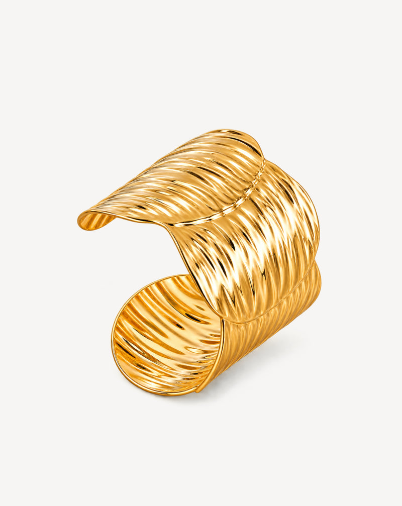 Gold Wave Cuff Bracelet | Electroplated Stainless Steel
