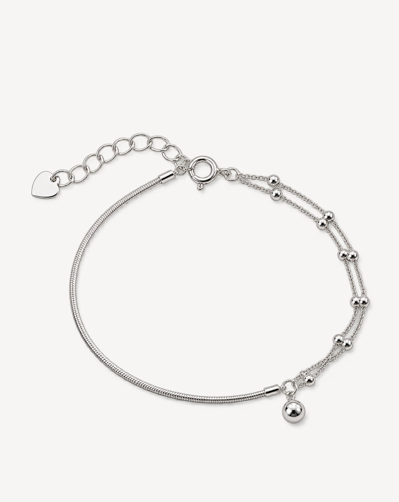 925 Silver Asymmetrical Double-Layer Bracelet | Adjustable