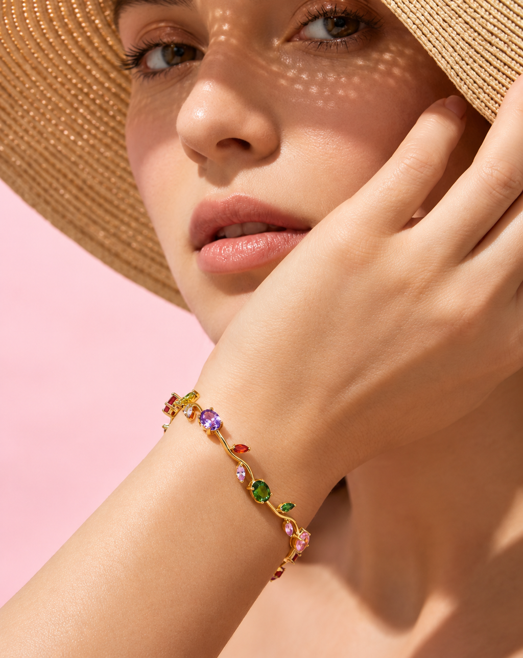 Gold Plated Multicolor Crystal Floral Bracelet for Women - product image 2