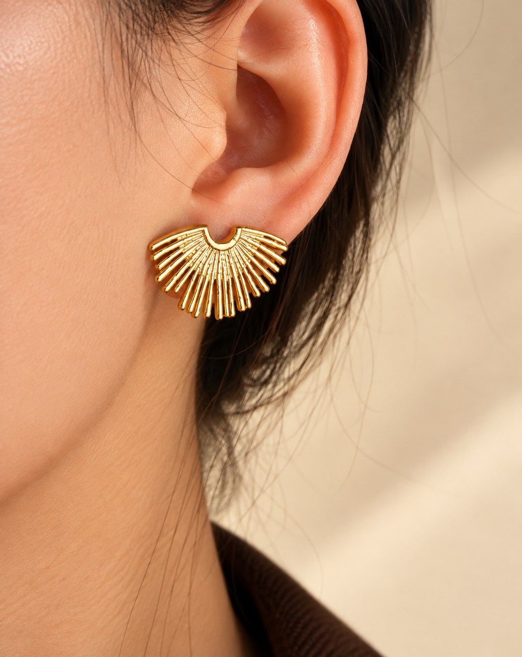 Gold Plated Radiant Fan Stud Earrings for Women - product image 2
