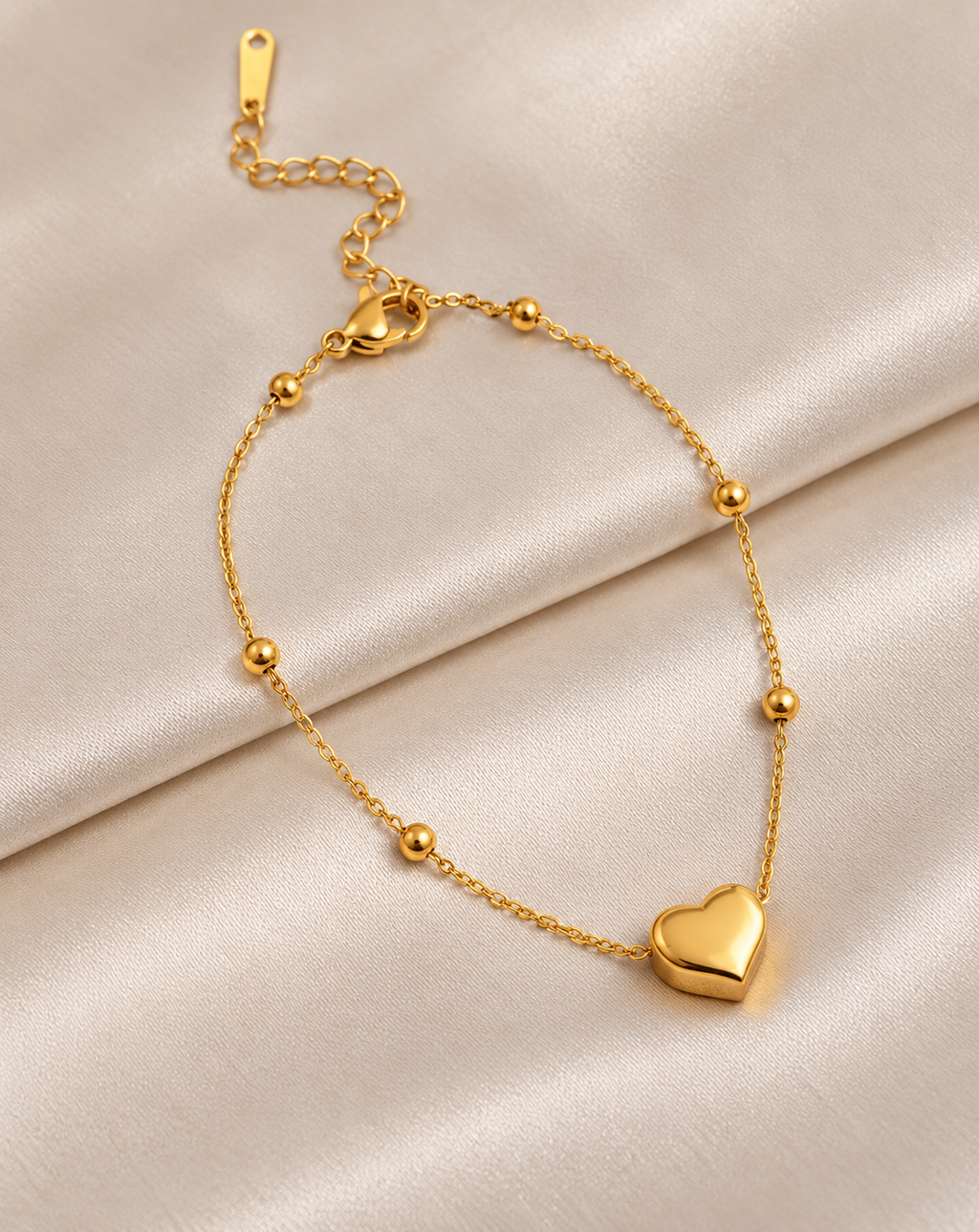 Gold Plated Heart Beaded Chain Bracelet for Women - product image 3