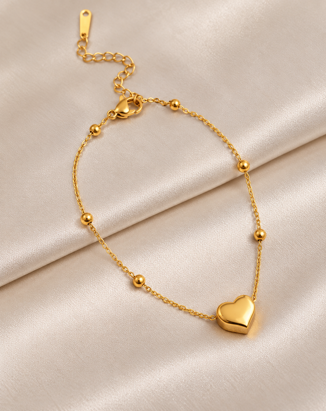 Gold Plated Heart Beaded Chain Bracelet for Women - product image 3