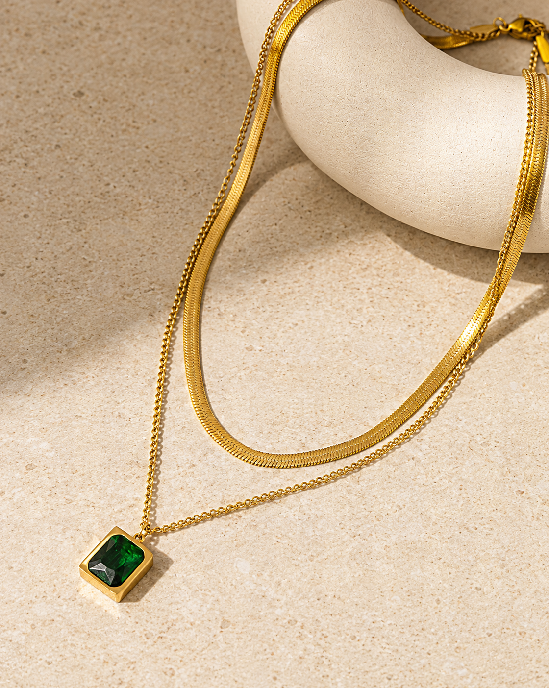 Gold Plated Green Crystal Layered Pendant Necklace for Women - product image 4