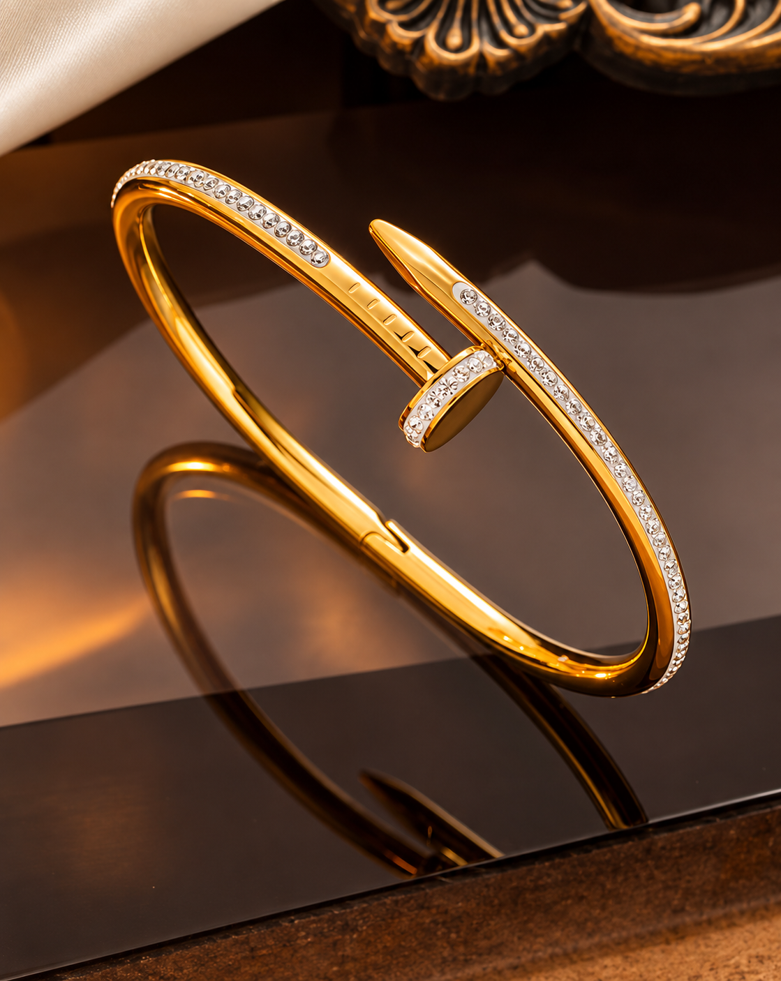 Gold Plated Crystal Nail Cuff Bracelet for Women - product image 4