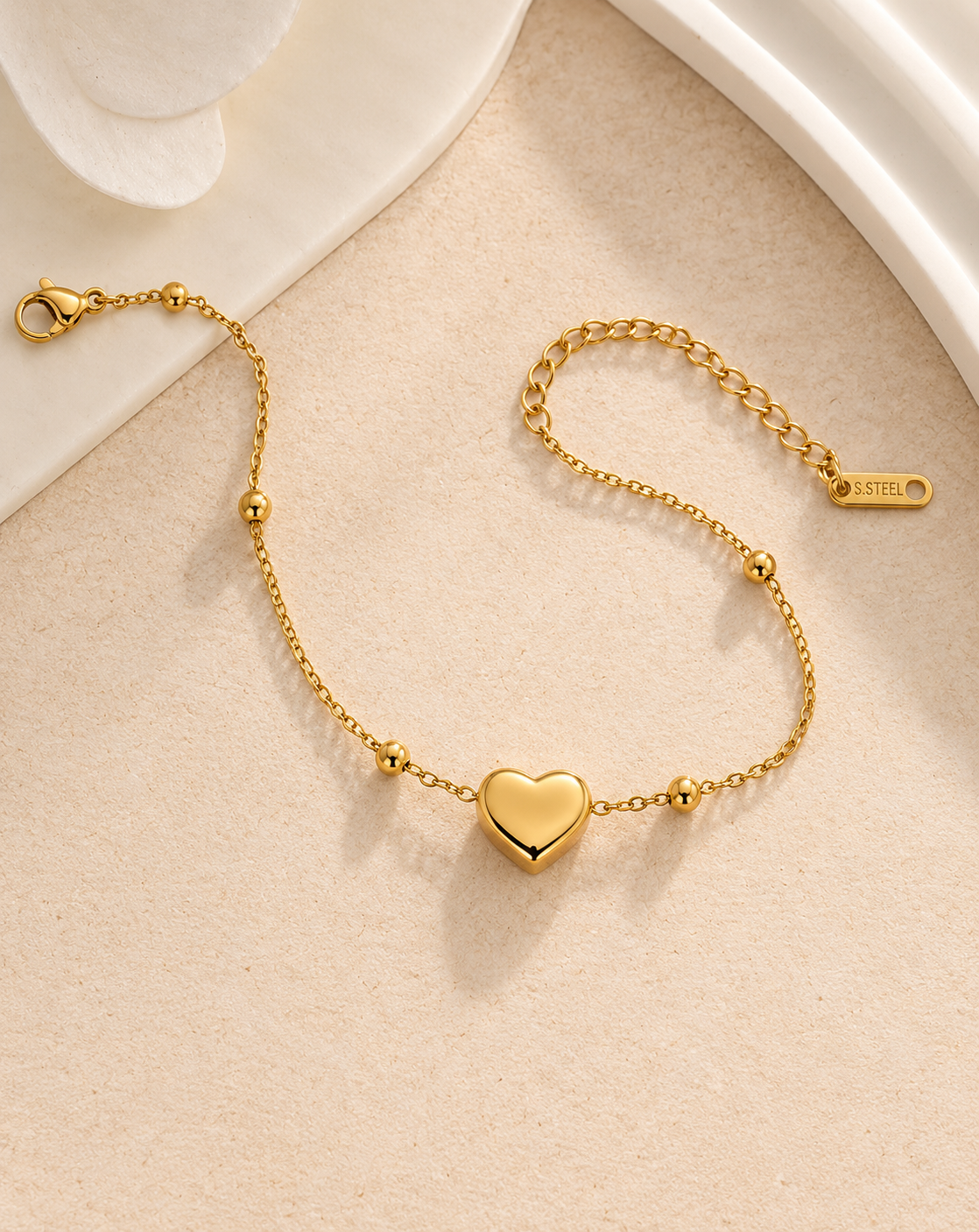 Gold Plated Heart Beaded Chain Bracelet for Women - product image 4