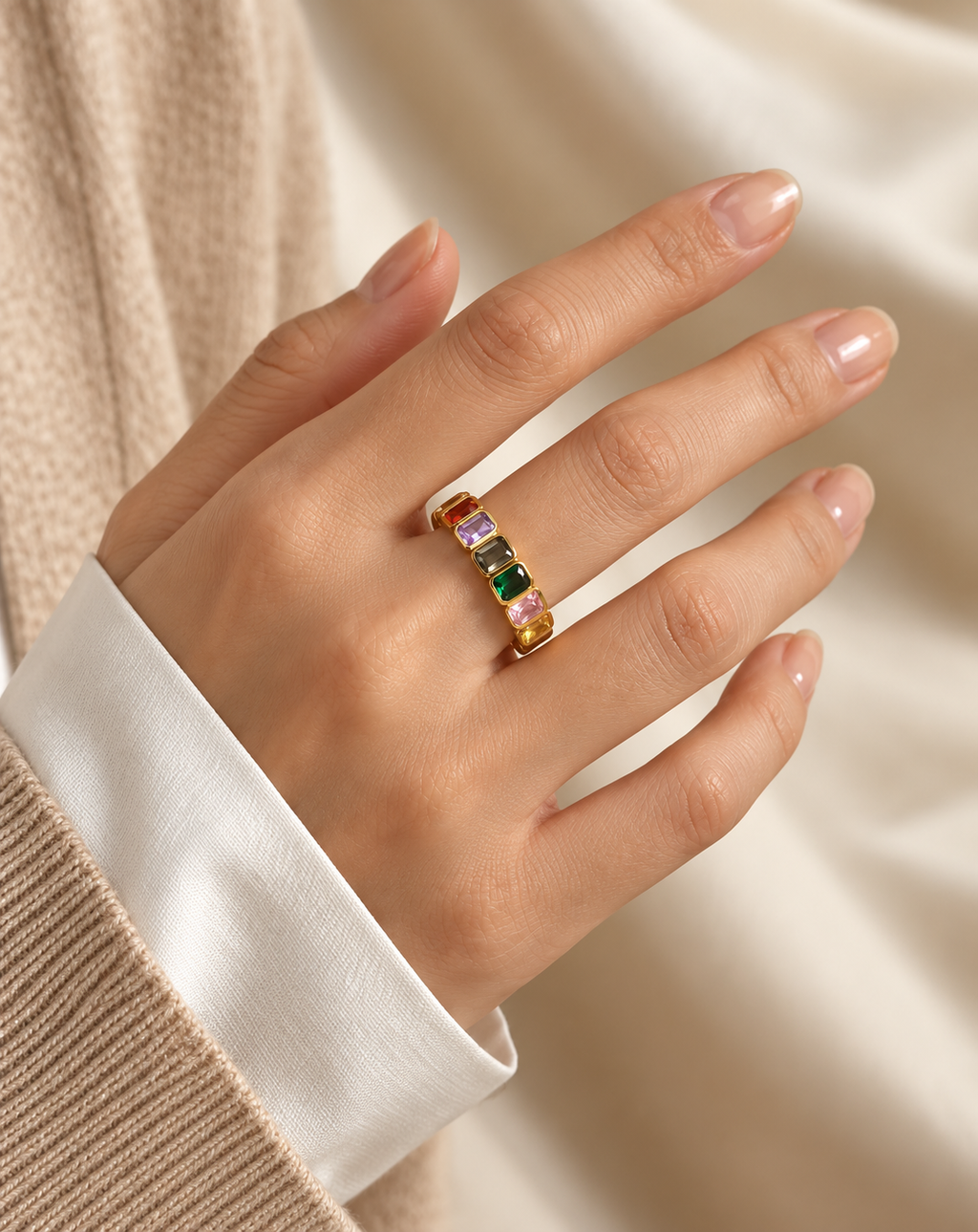 Gold Plated Multicolor Crystal Stackable Ring for Women - product image 2