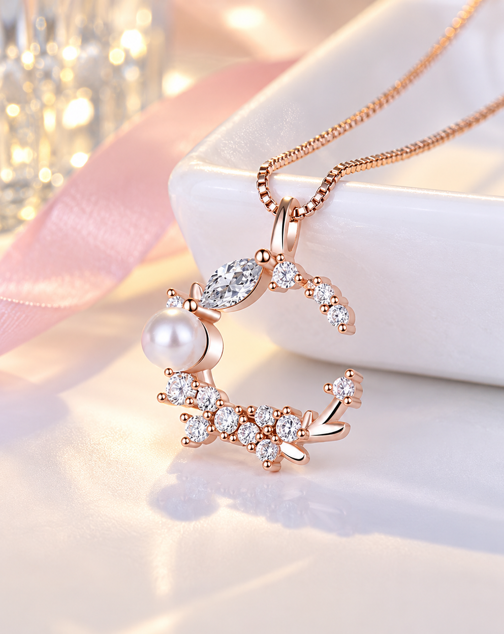 Rose Gold Plated Pearl Floral Wreath Necklace for Women - product image 4