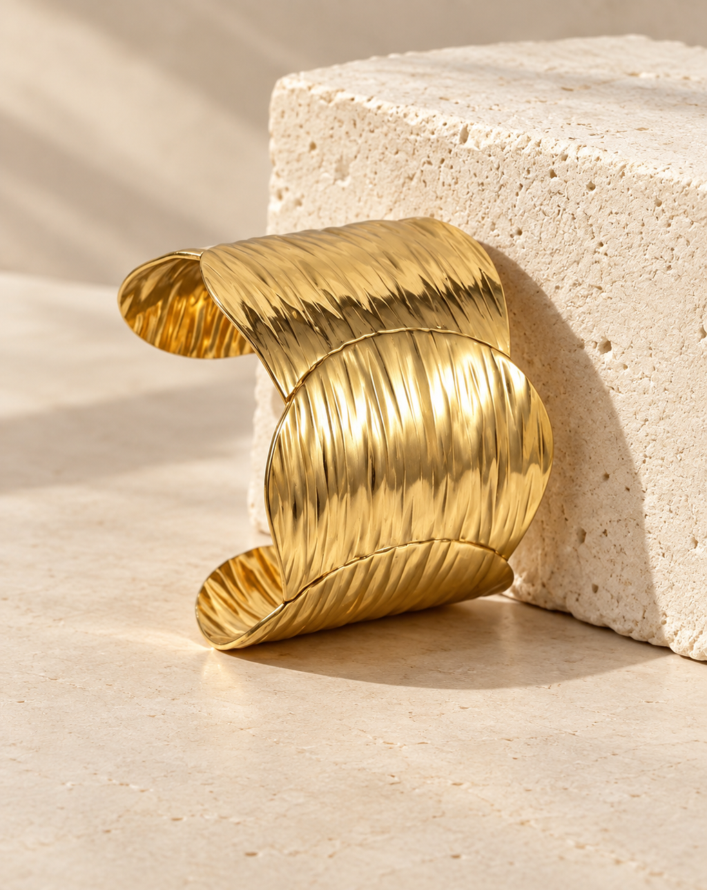 Gold Plated Sculpted Wave Cuff Bangle for Women - product image 4
