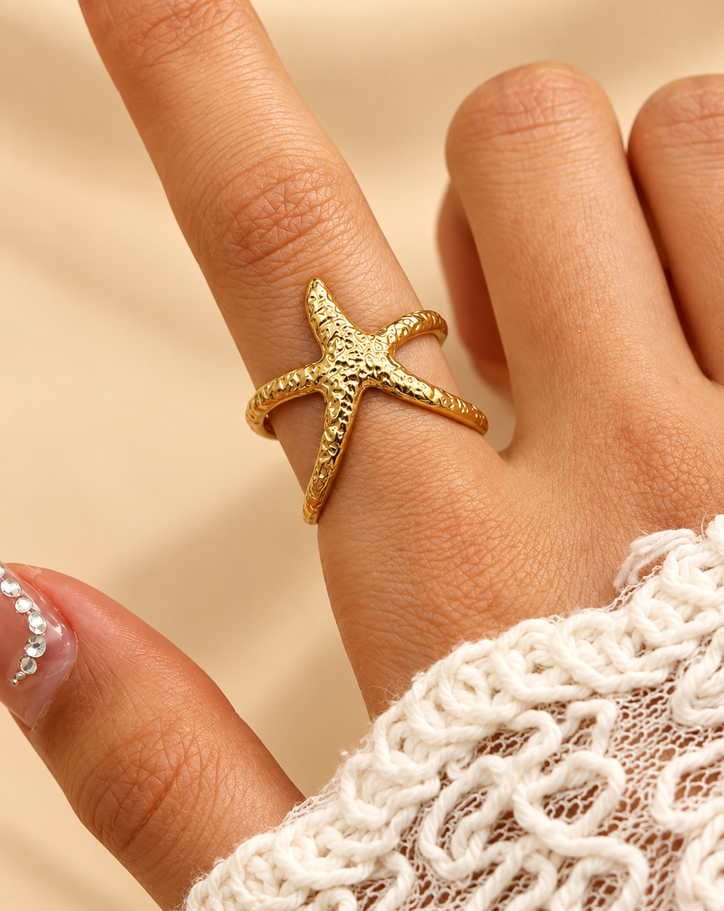 Gold Plated Textured Starfish Open Ring for Women - product image 2