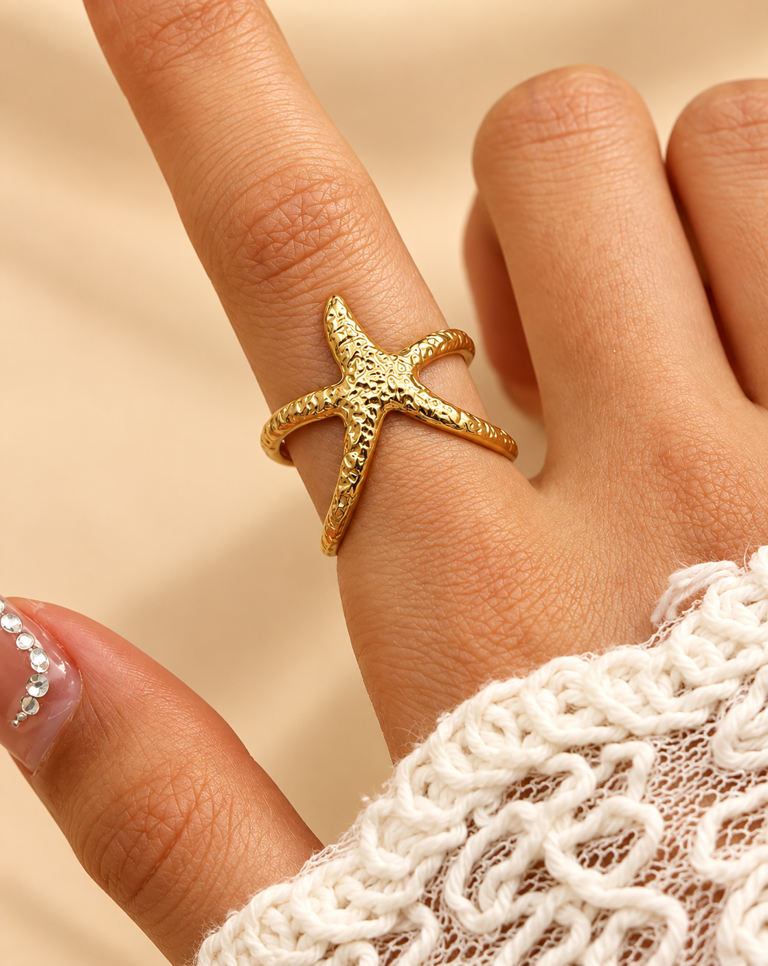 Gold Plated Textured Starfish Open Ring for Women - product image 2