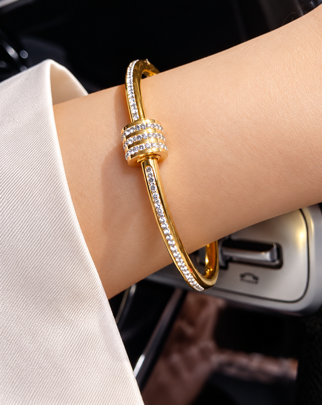 Gold Plated Crystal Barrel Cuff Bracelet for Women - product image 2