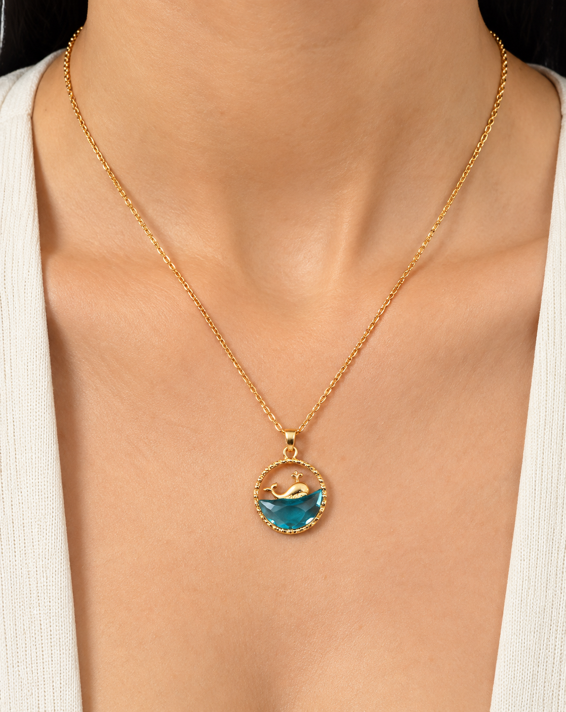 Gold Plated Blue Ocean Whale Pendant Necklace for Women - product image 2