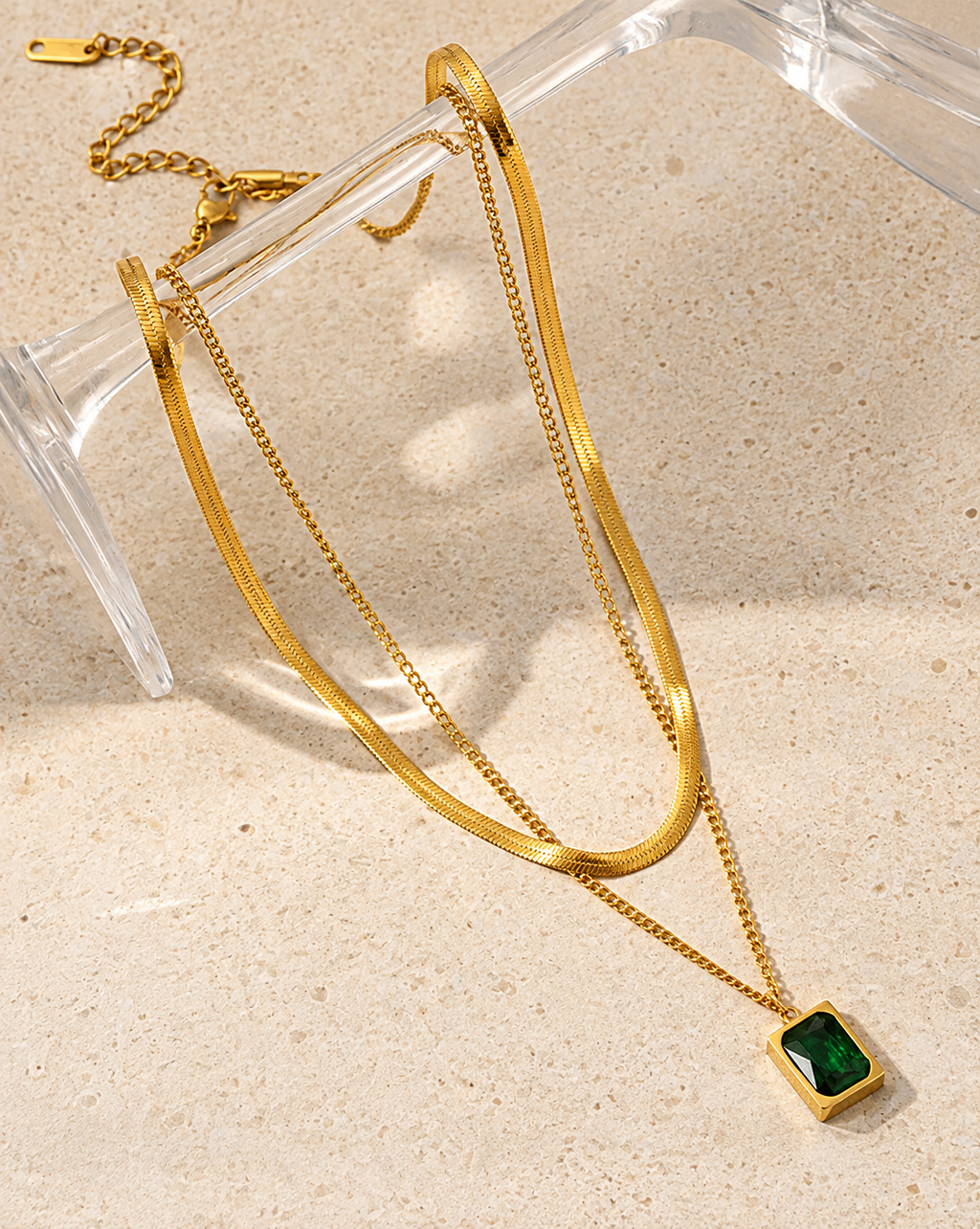 Gold Plated Green Crystal Layered Pendant Necklace for Women - product image 5