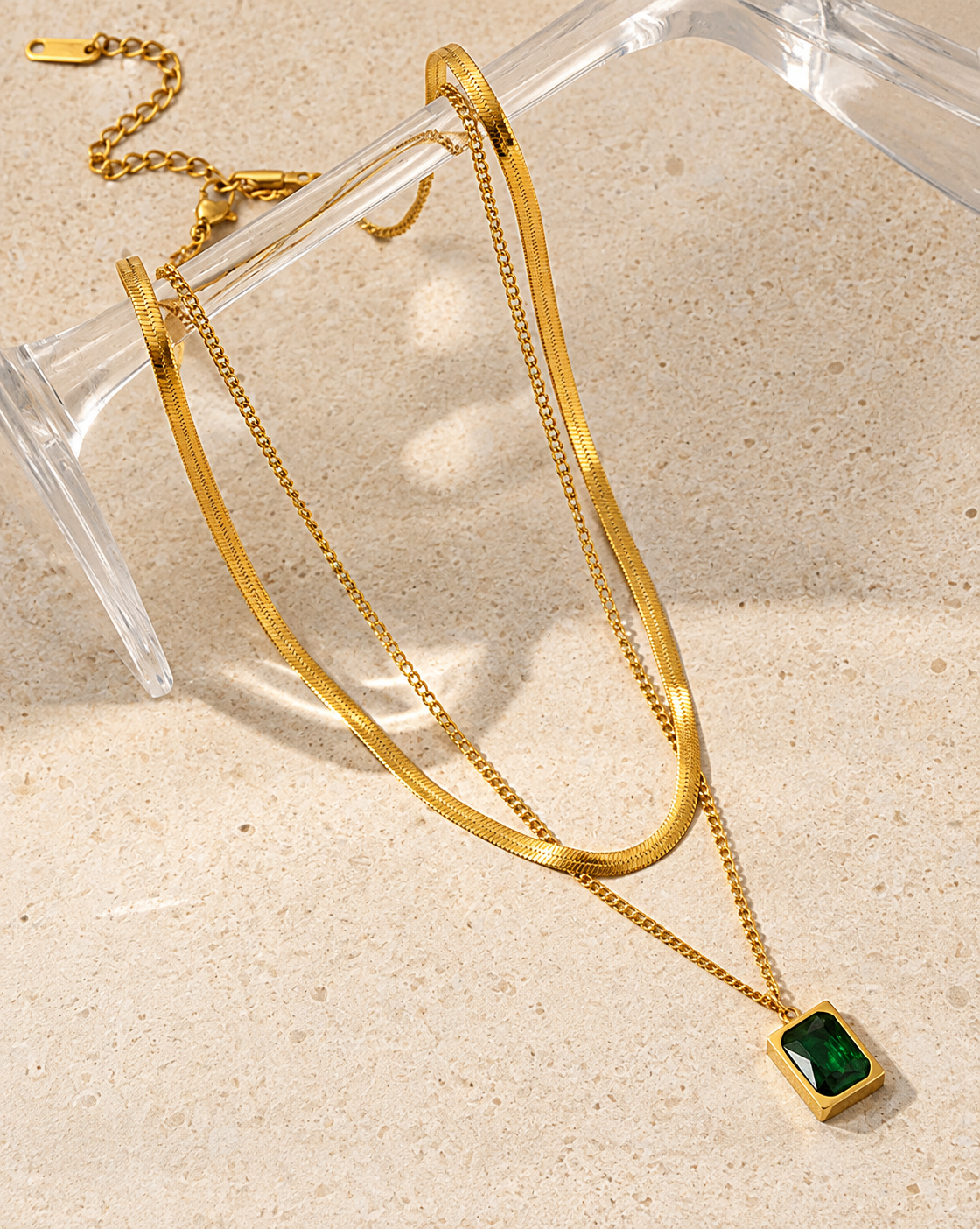 Gold Plated Green Crystal Layered Pendant Necklace for Women - product image 5