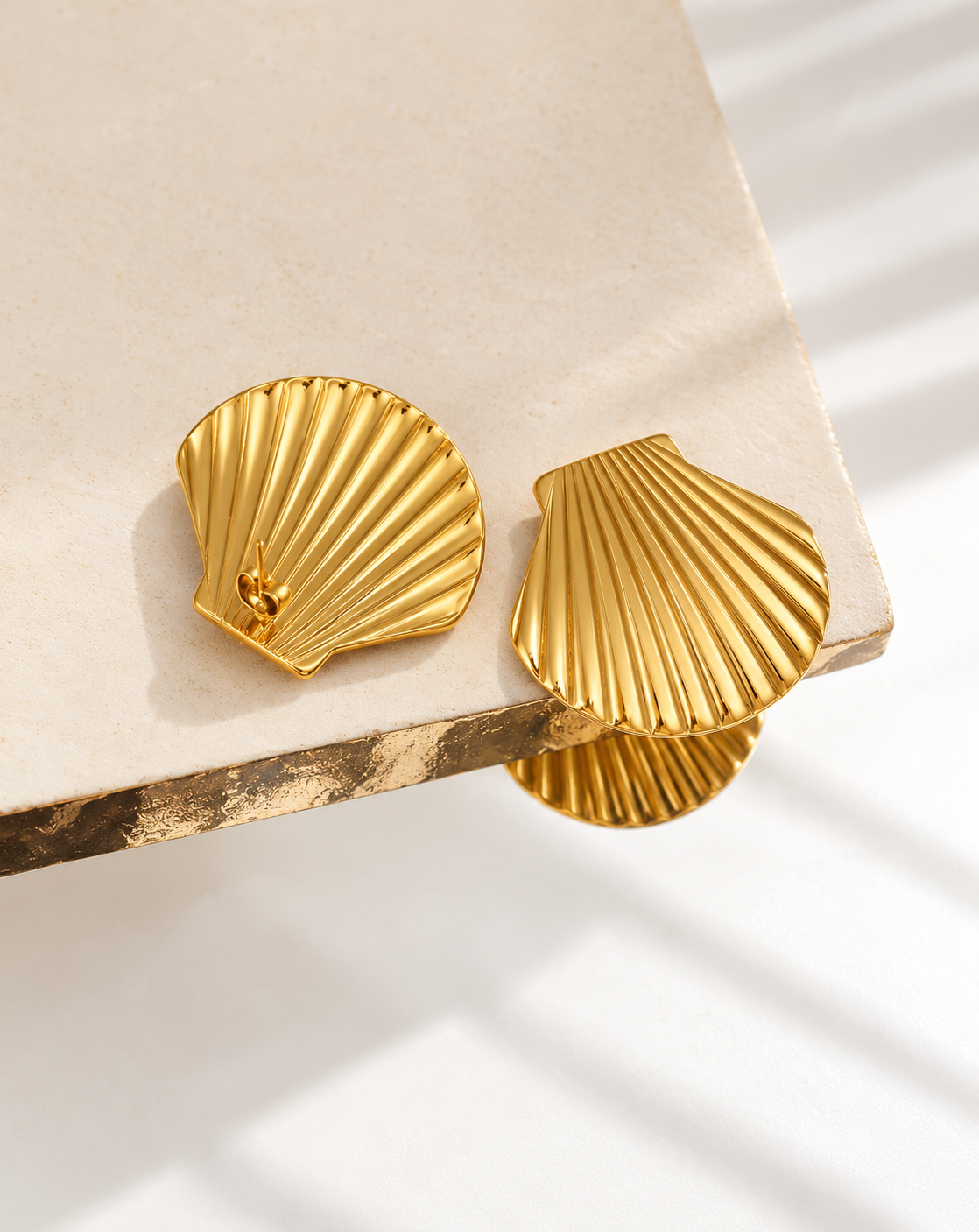 Gold Plated Shell Stud Earrings for Women - product image 3