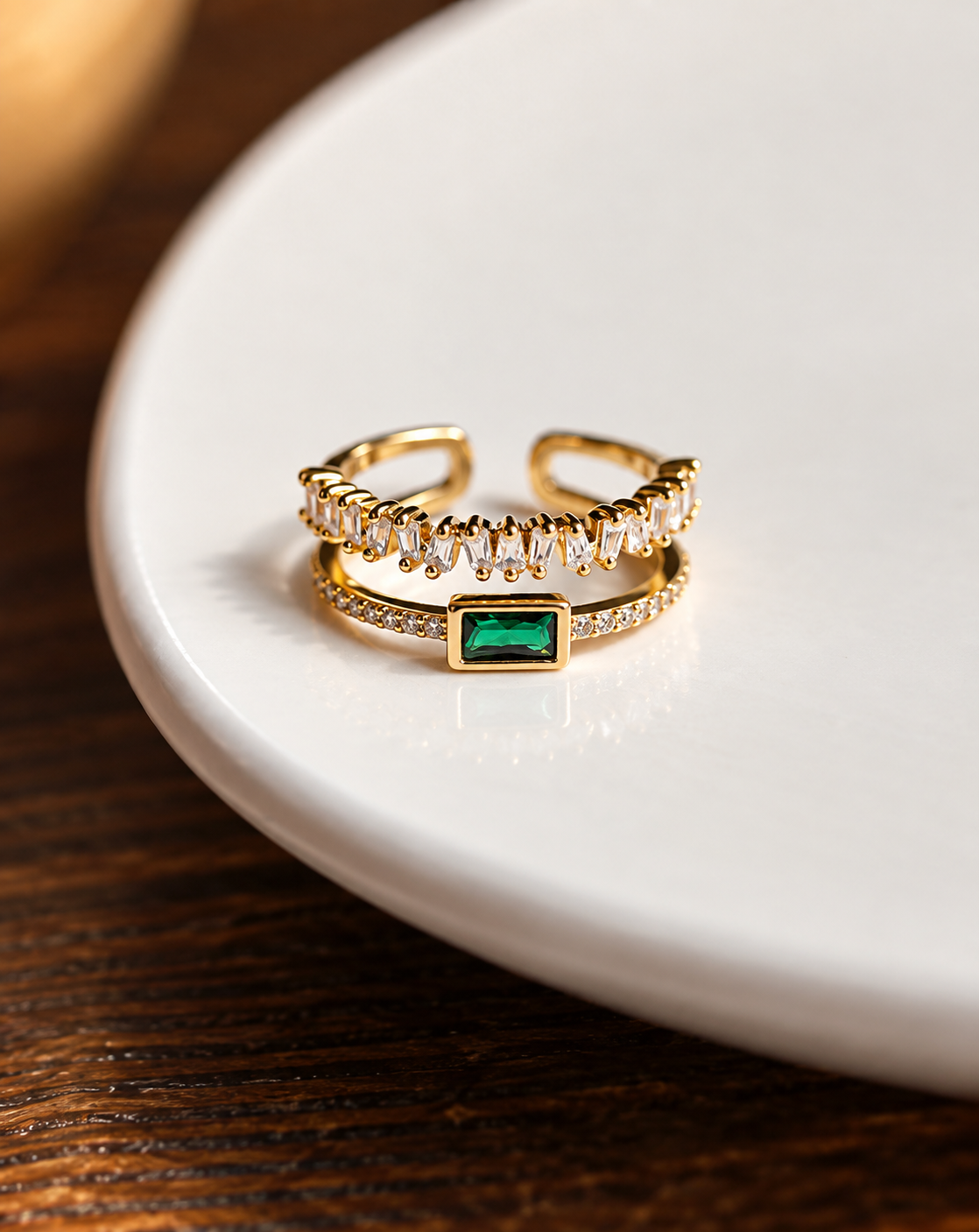 Gold Plated Green Crystal Double Band Ring for Women - product image 4