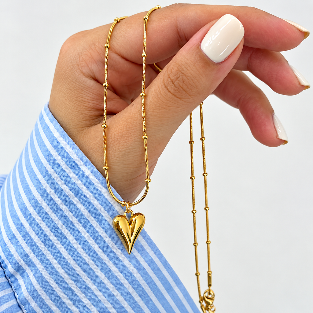Gold Plated Beaded Heart Drop Pendant Necklace for Women - product image 3