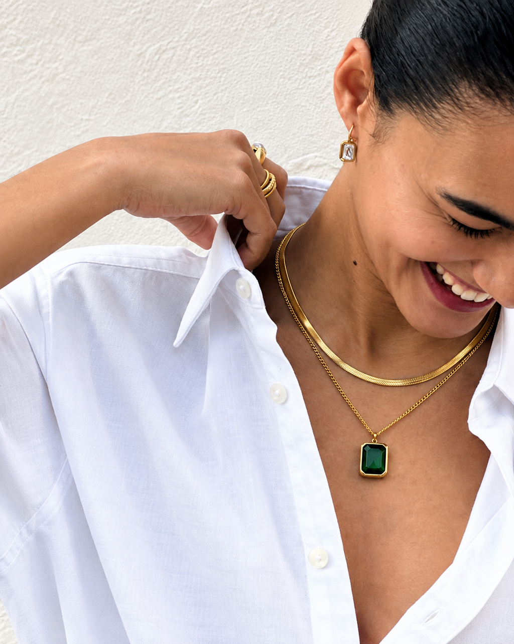 Gold Plated Green Crystal Layered Pendant Necklace for Women - product image 2