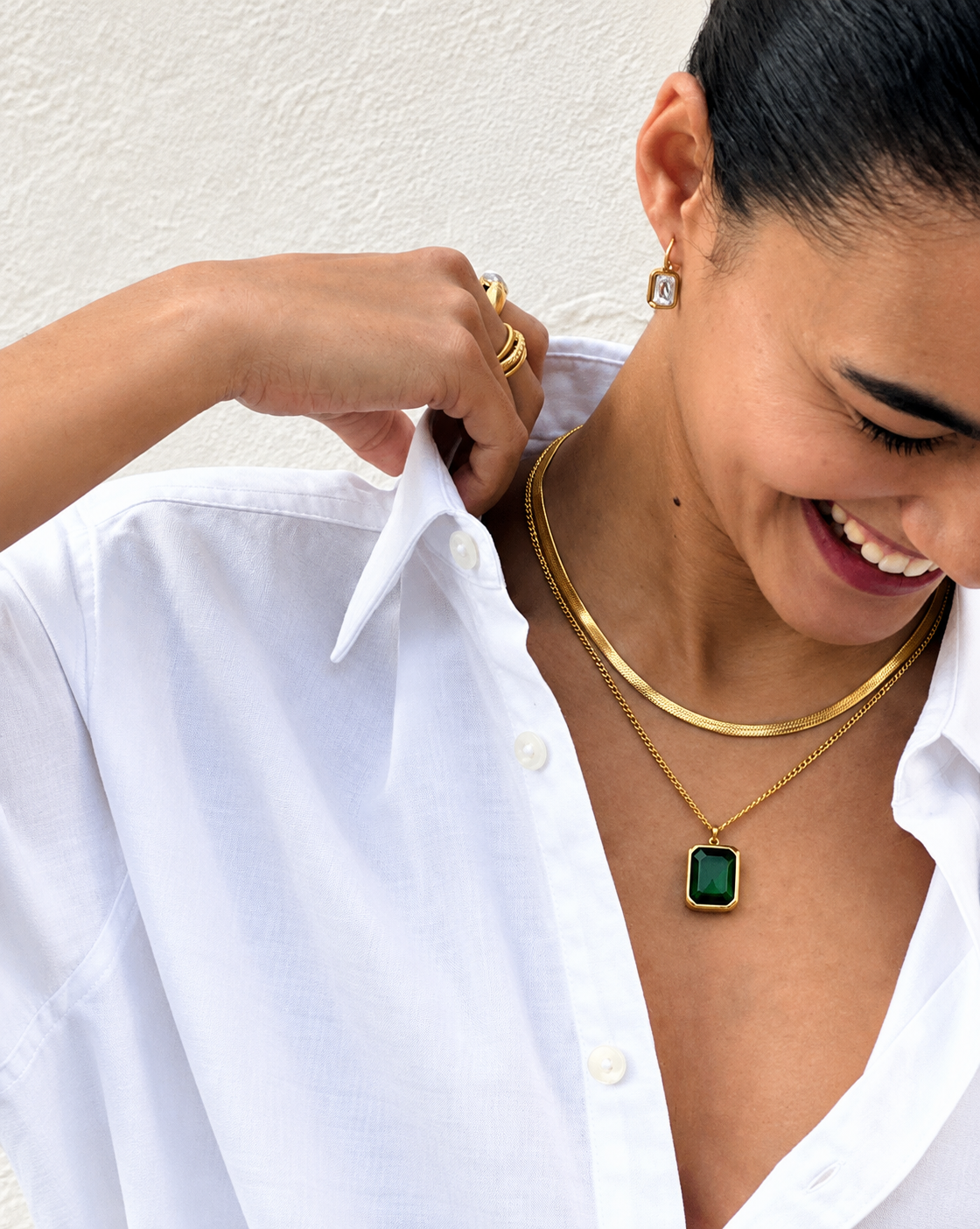 Gold Plated Green Crystal Layered Pendant Necklace for Women - product image 2
