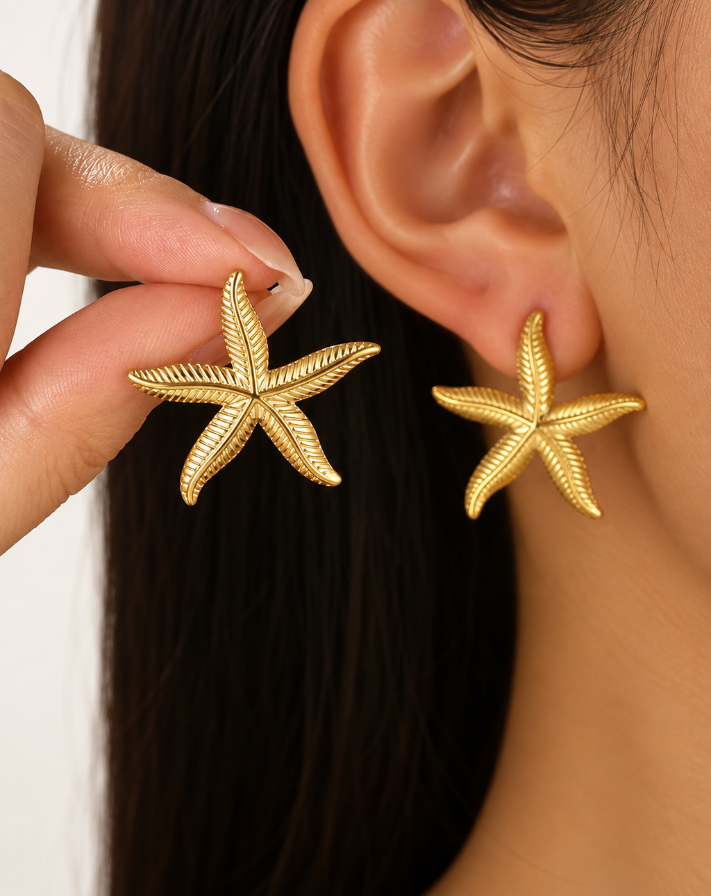 Gold Plated Starfish Stud Earrings for Women - product image 3