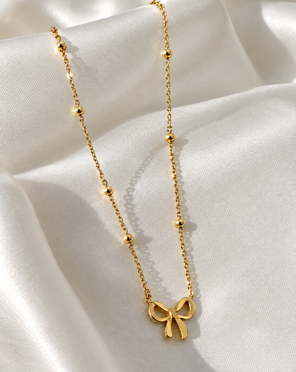 Gold Plated Bow Pendant Ball Chain Necklace for Women - product image 4