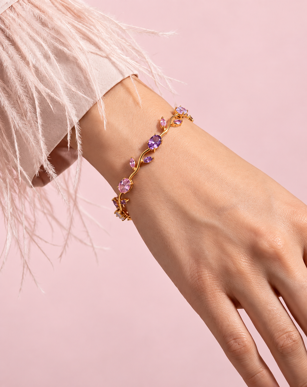 Gold Plated Pink & Purple Crystal Floral Bracelet for Women - product image 2