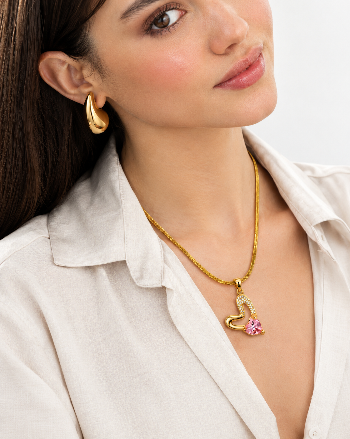 Gold Plated Pink Heart Crystal Pendant Necklace for Women - product image 2