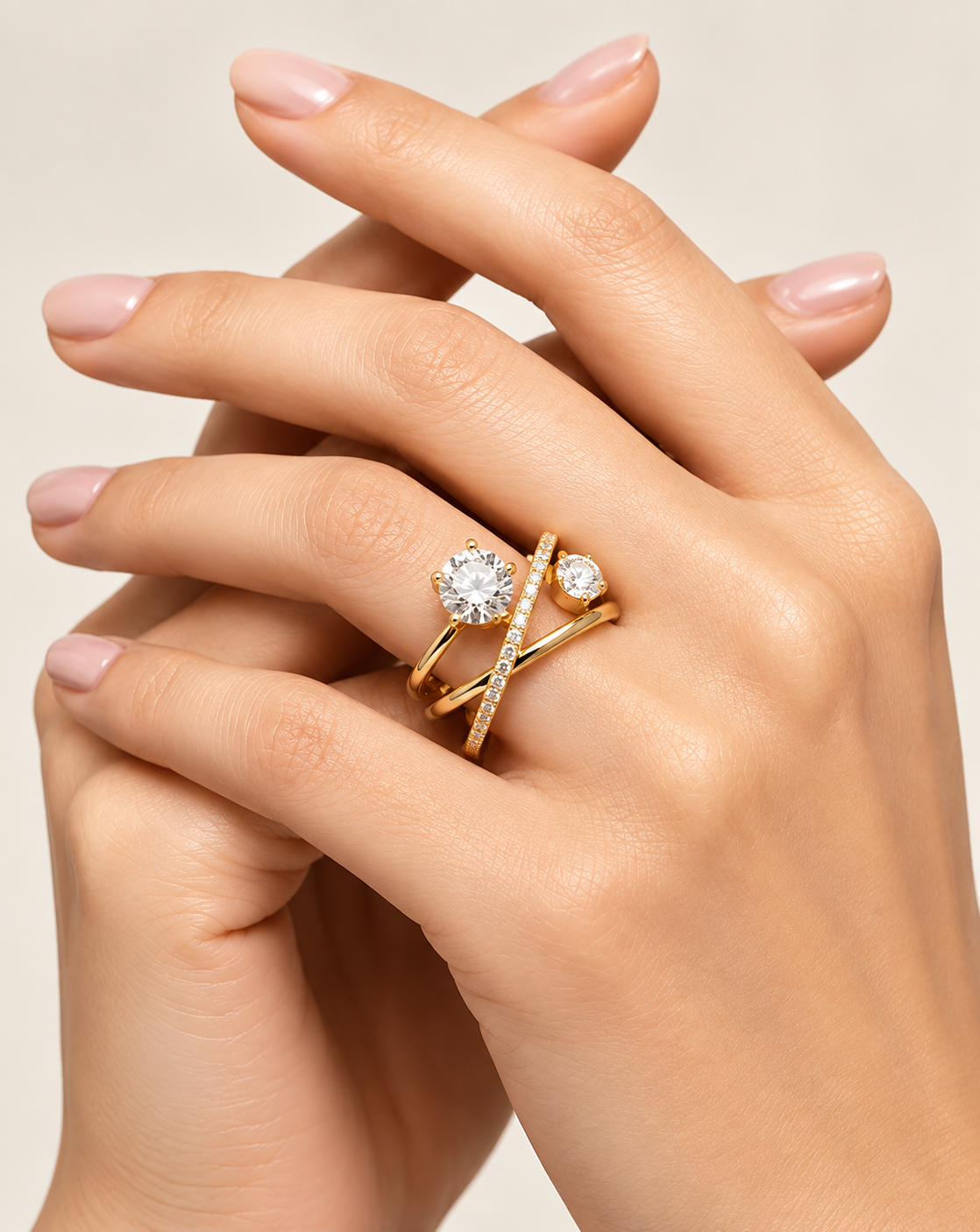 Gold Plated Double Crystal Crossover Open Ring for Women - product image 2