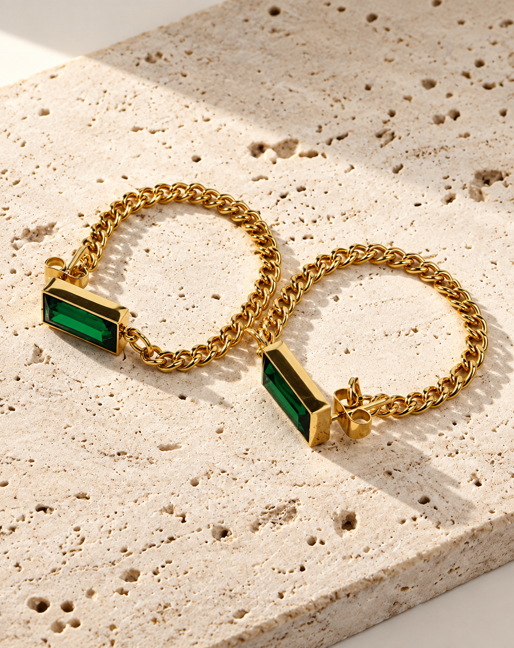 Gold Plated Green Crystal Chain Drop Earrings for Women - product image 4