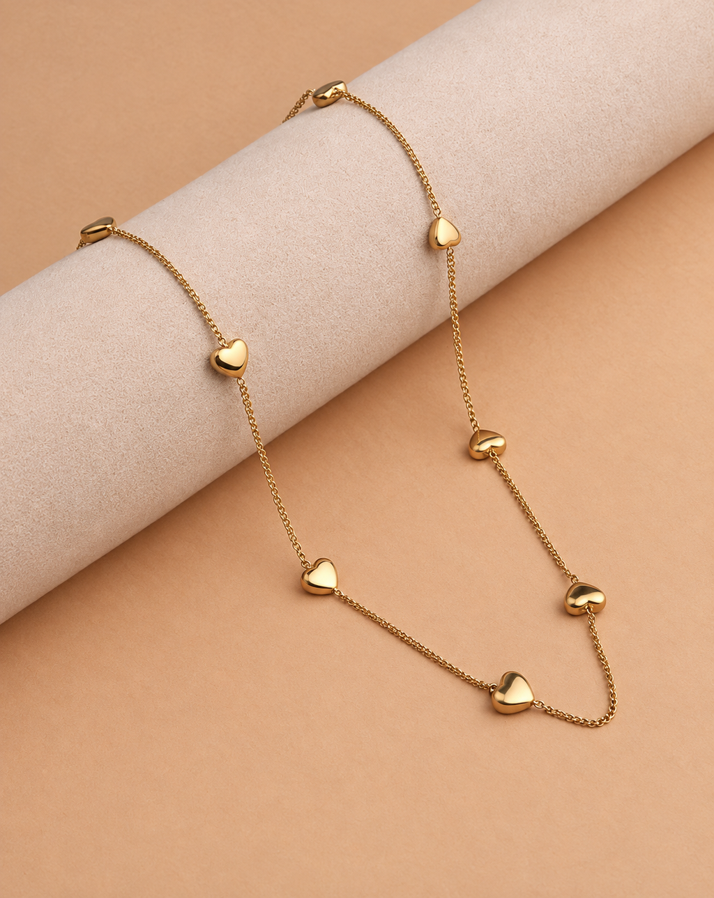 Gold Plated Heart Charm Station Necklace for Women - product image 3