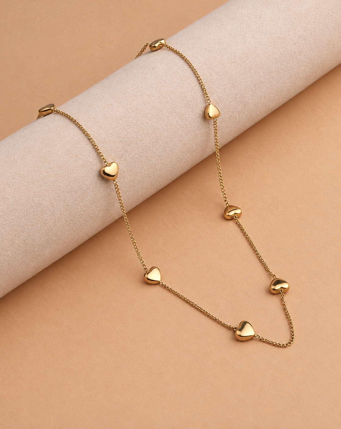 Gold Plated Heart Charm Station Necklace for Women - product image 3