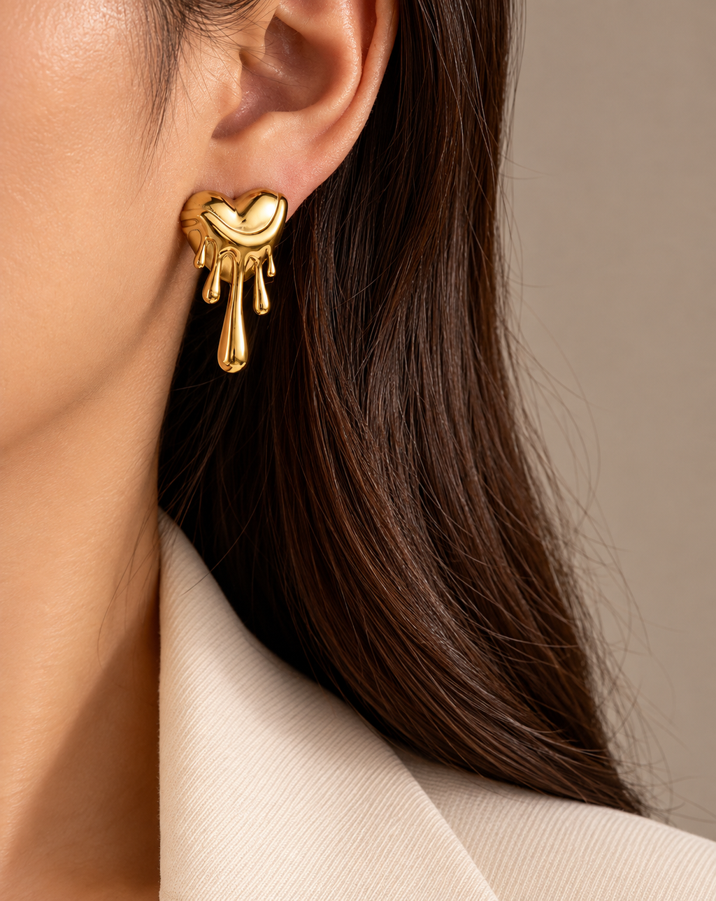 Gold Plated Dripping Heart Drop Earrings for Women - product image 3