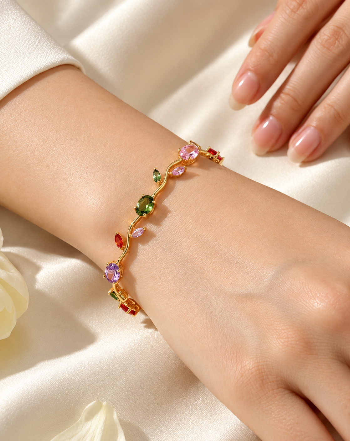 Gold Plated Multicolor Crystal Floral Bracelet for Women - product image 3