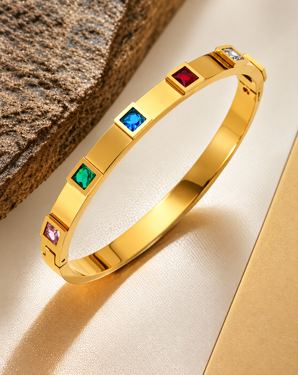 Gold Plated Multicolor Stone Cuff Bangle for Women - product image 3