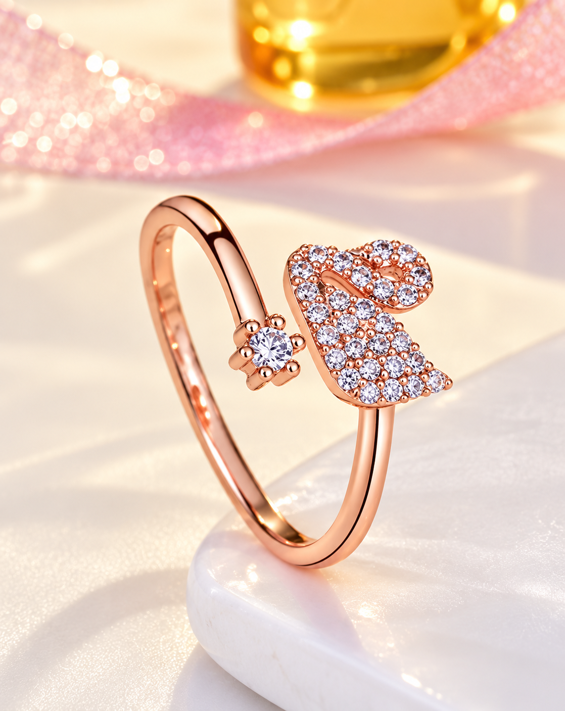Rose Gold Plated Crystal Bow Open Ring for Women - product image 4