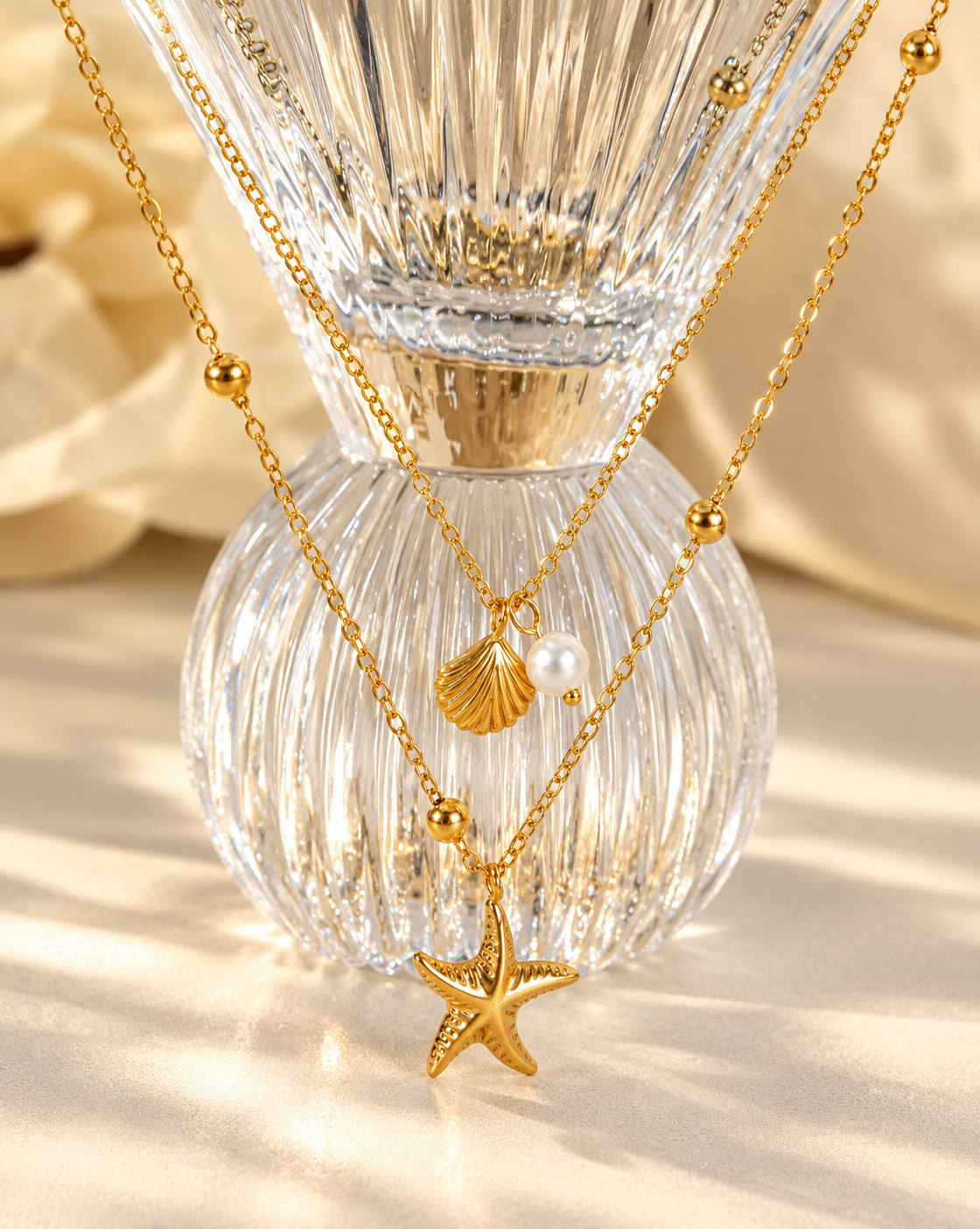 Gold Plated Pearl & Starfish Layered Necklace for Women - product image 4