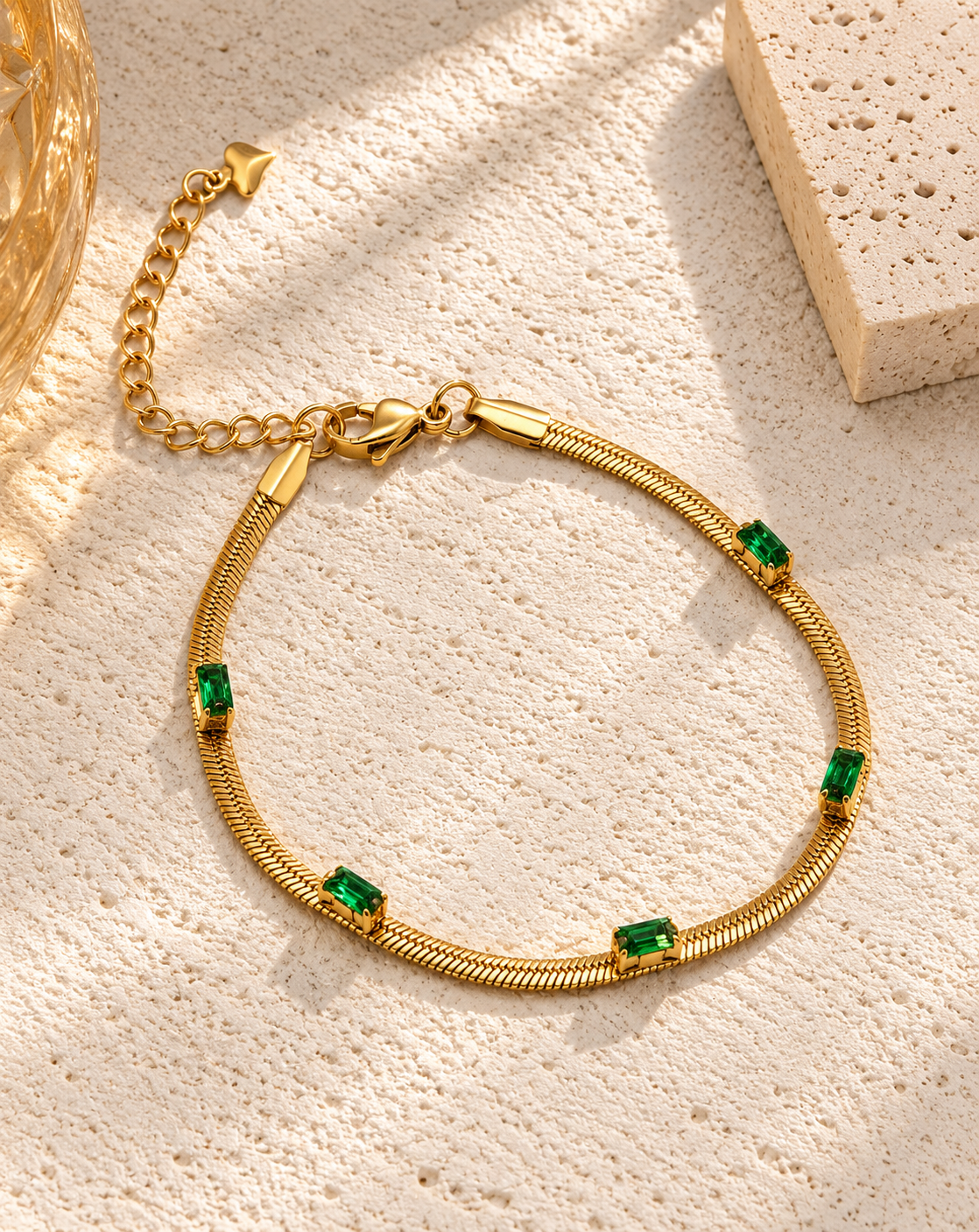 Gold Plated Green Crystal Double Chain Bracelet for Women - product image 4