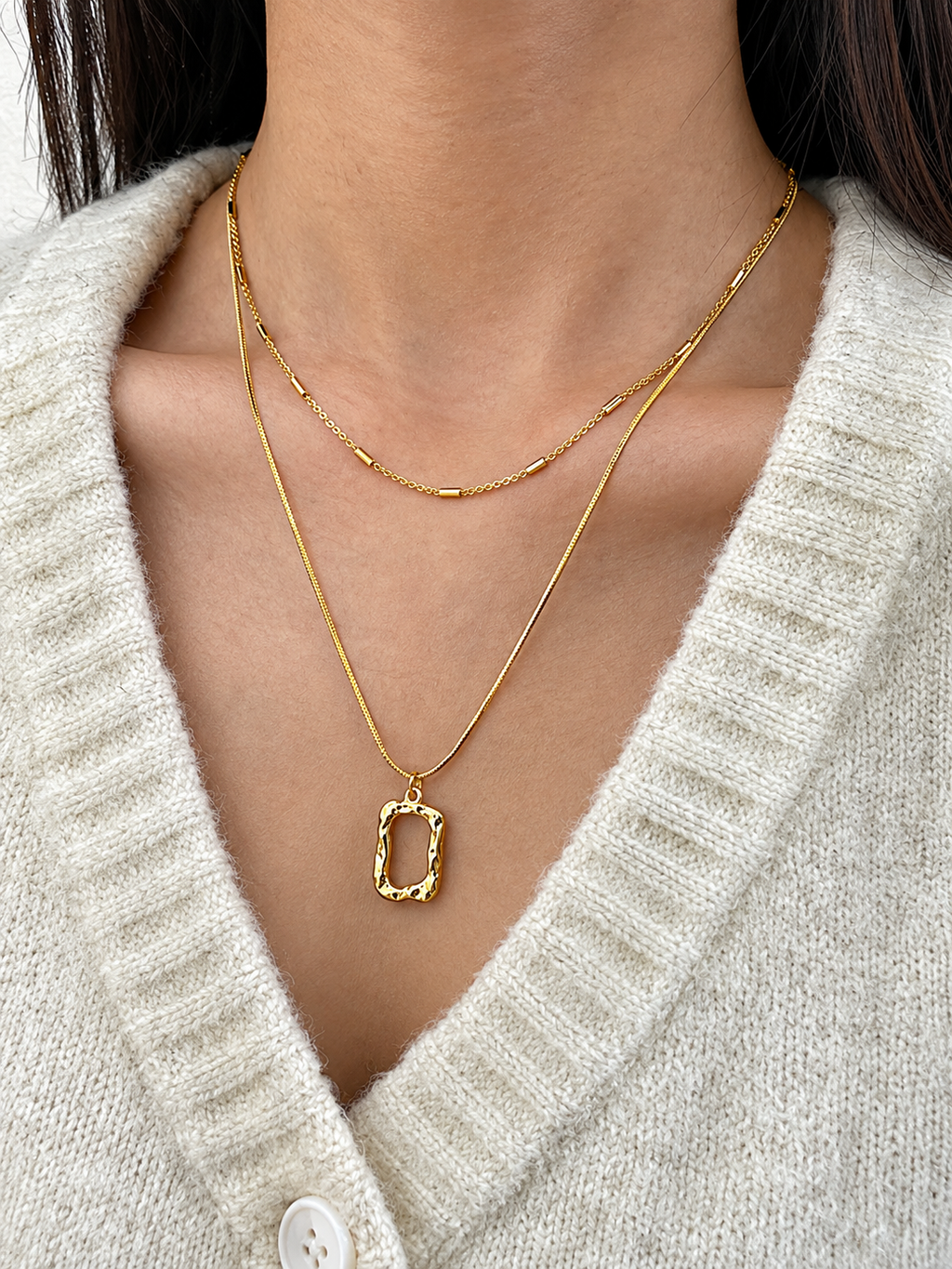 Gold Plated Double Layer Rectangle Pendant Necklace for Women - product image 2
