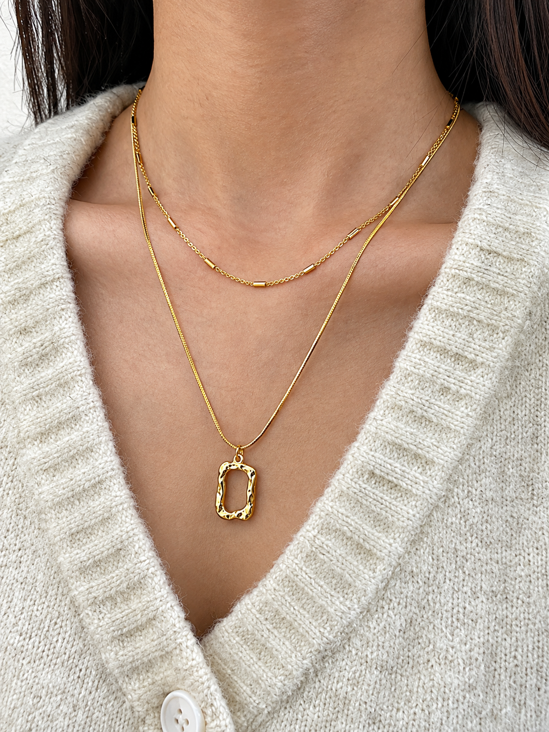 Gold Plated Double Layer Rectangle Pendant Necklace for Women - product image 2