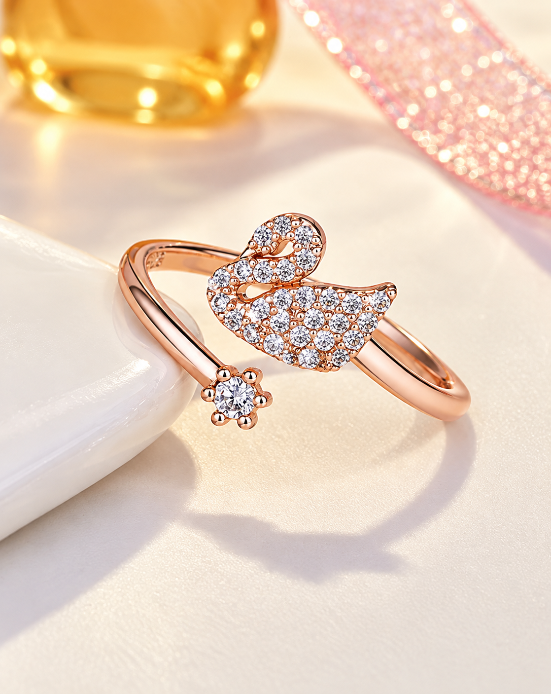 Rose Gold Plated Crystal Bow Open Ring for Women - product image 3