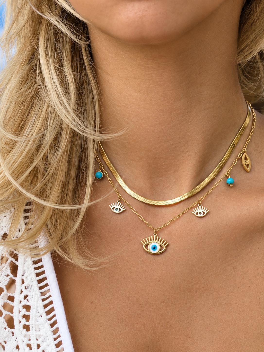 Gold Plated Blue Evil Eye Layered Necklace for Women - product image 2