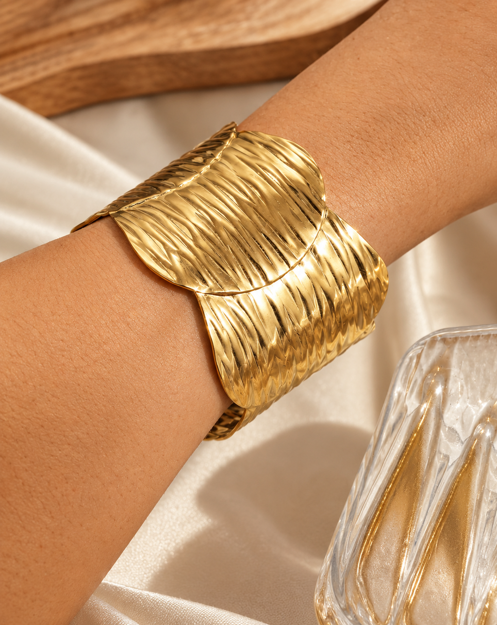 Gold Plated Sculpted Wave Cuff Bangle for Women - product image 3