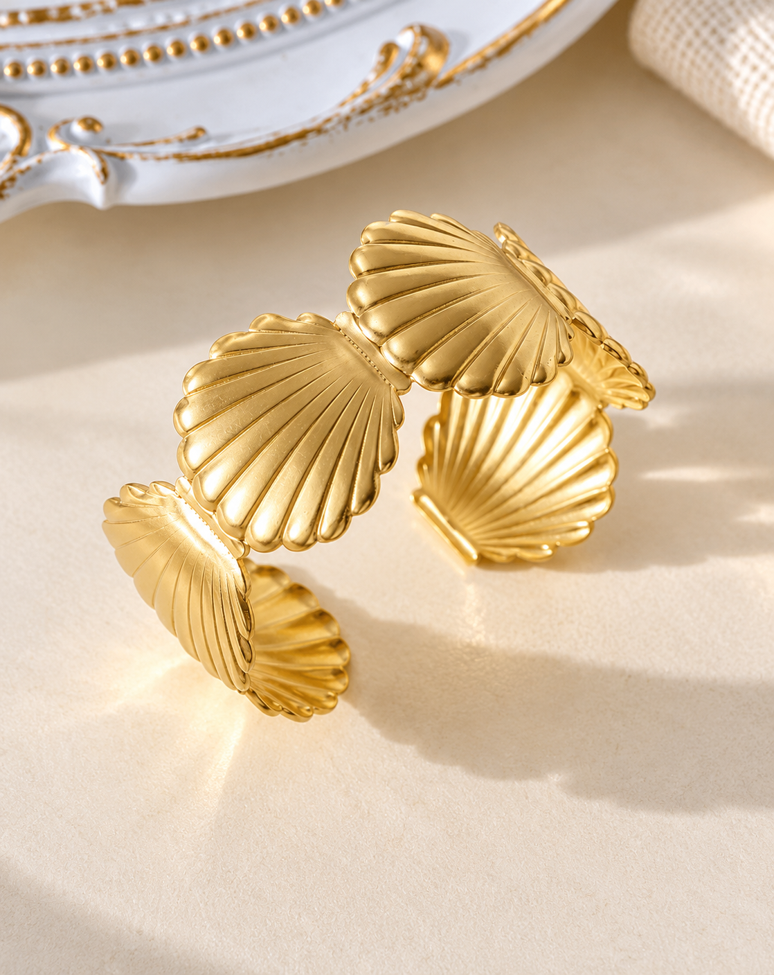 Gold Plated Sculpted Shell Cuff Bangle for Women - product image 3