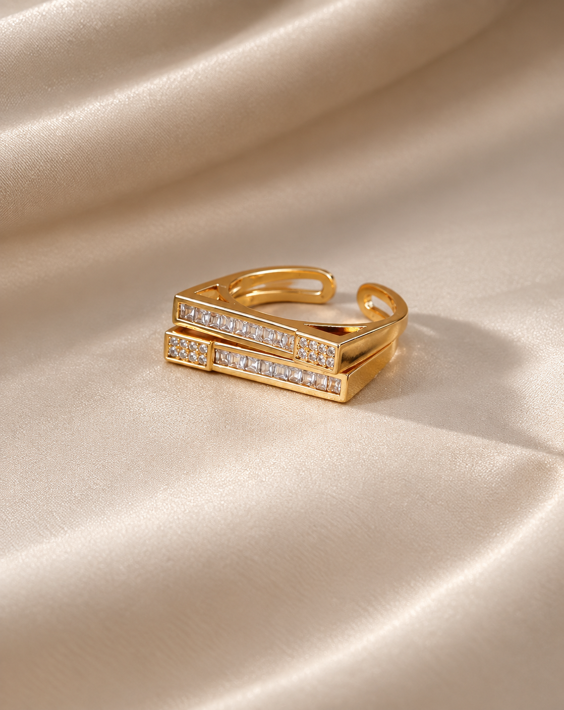 Gold Plated Double Bar Crystal Open Ring for Women - product image 4