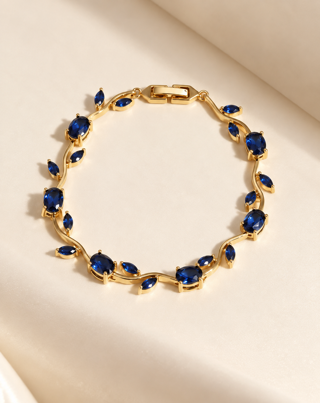 Gold Plated Blue Crystal Floral Bracelet for Women - product image 4