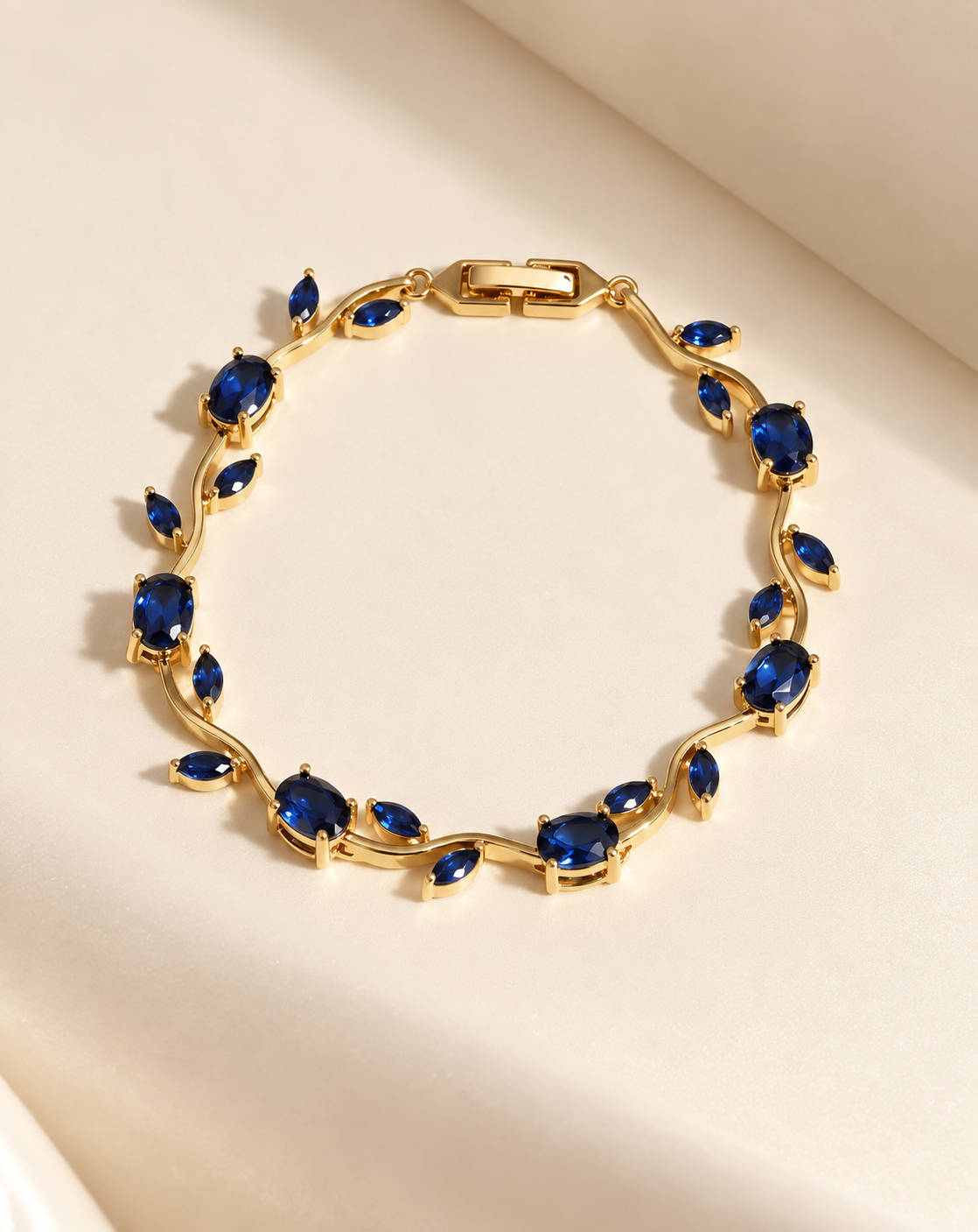 Gold Plated Blue Crystal Floral Bracelet for Women - product image 4